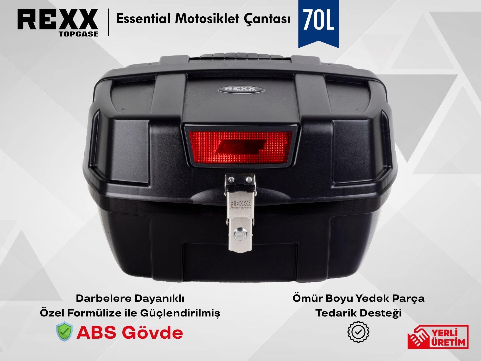 Rexx Topcase Essential – 70L | Güçlendirilmiş ABS Motosiklet Çantası | Universal
