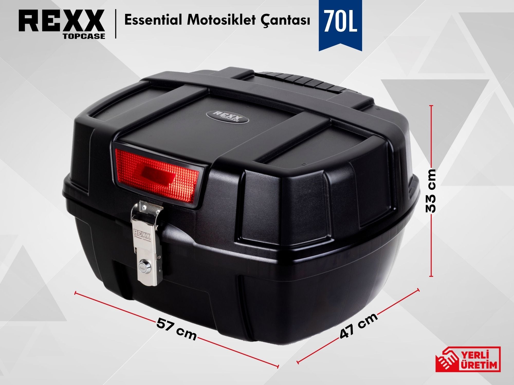 Rexx Topcase Essential – 70L | Güçlendirilmiş ABS Motosiklet Çantası | Universal