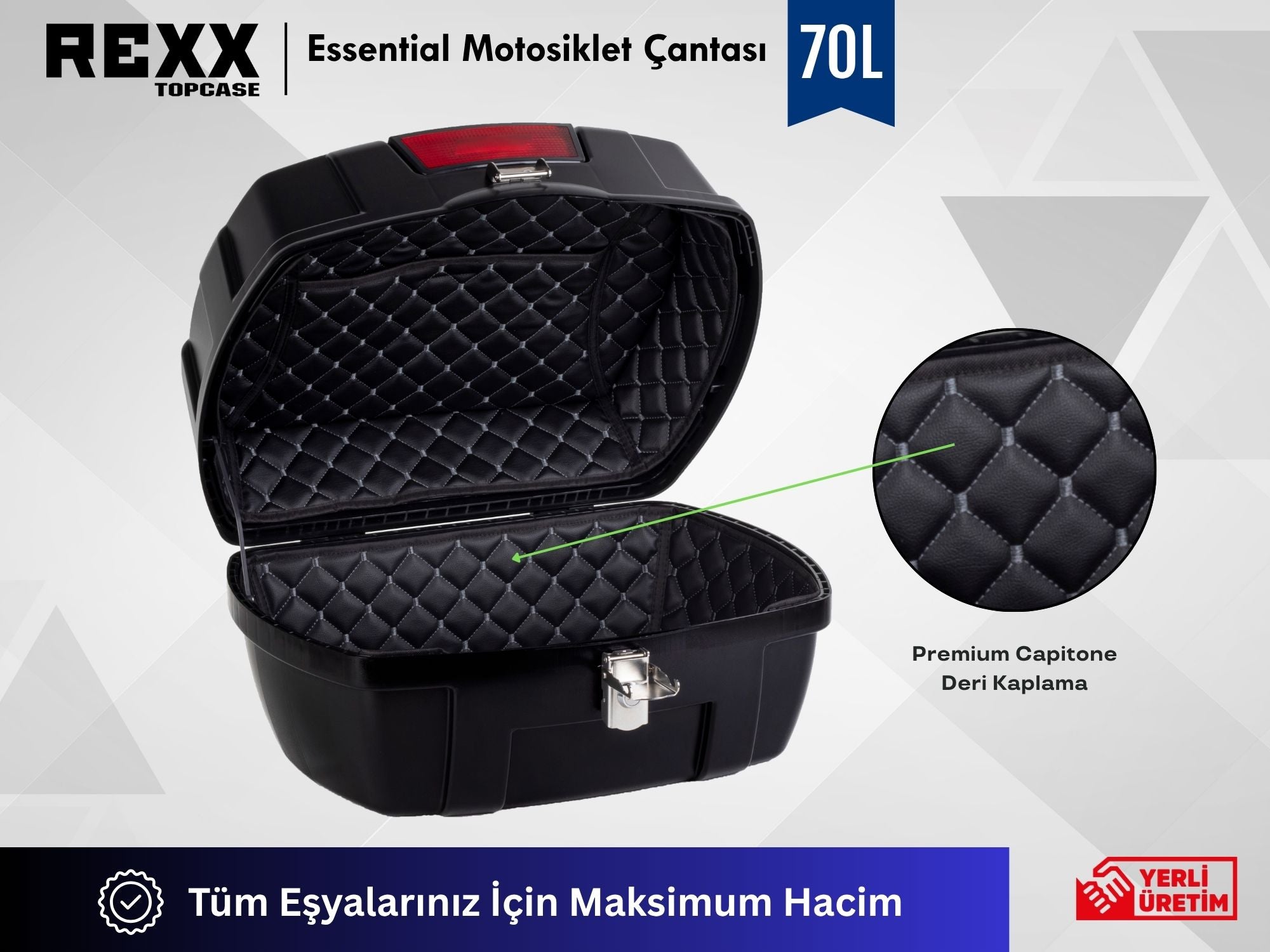 Rexx Topcase Essential – 70L | Güçlendirilmiş ABS Motosiklet Çantası | Universal