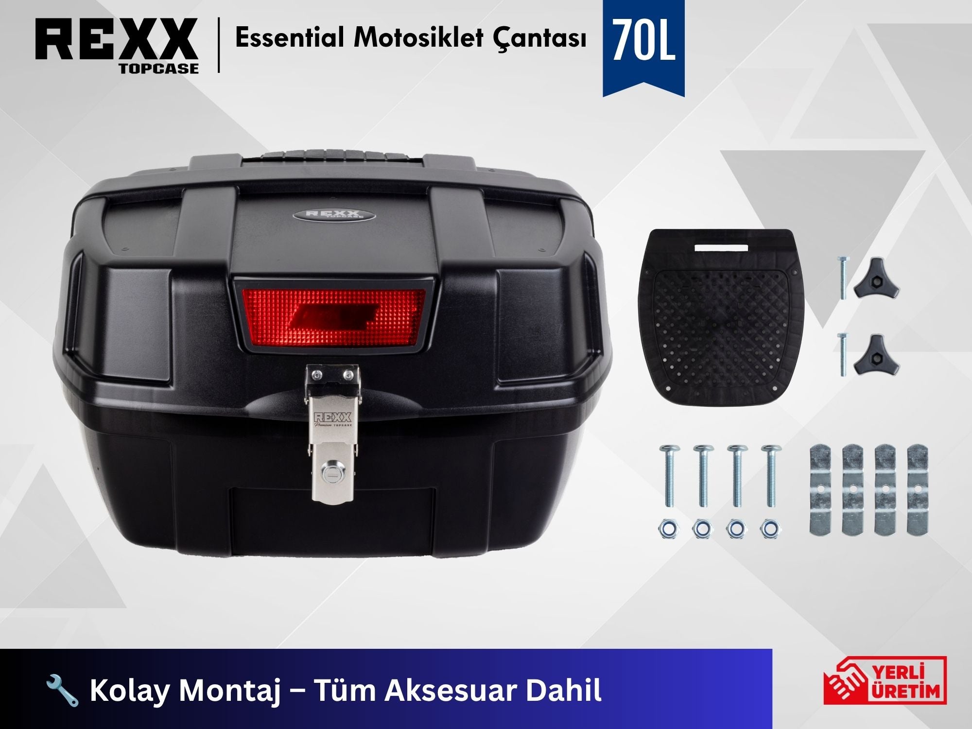 Rexx Topcase Essential – 70L | Güçlendirilmiş ABS Motosiklet Çantası | Universal