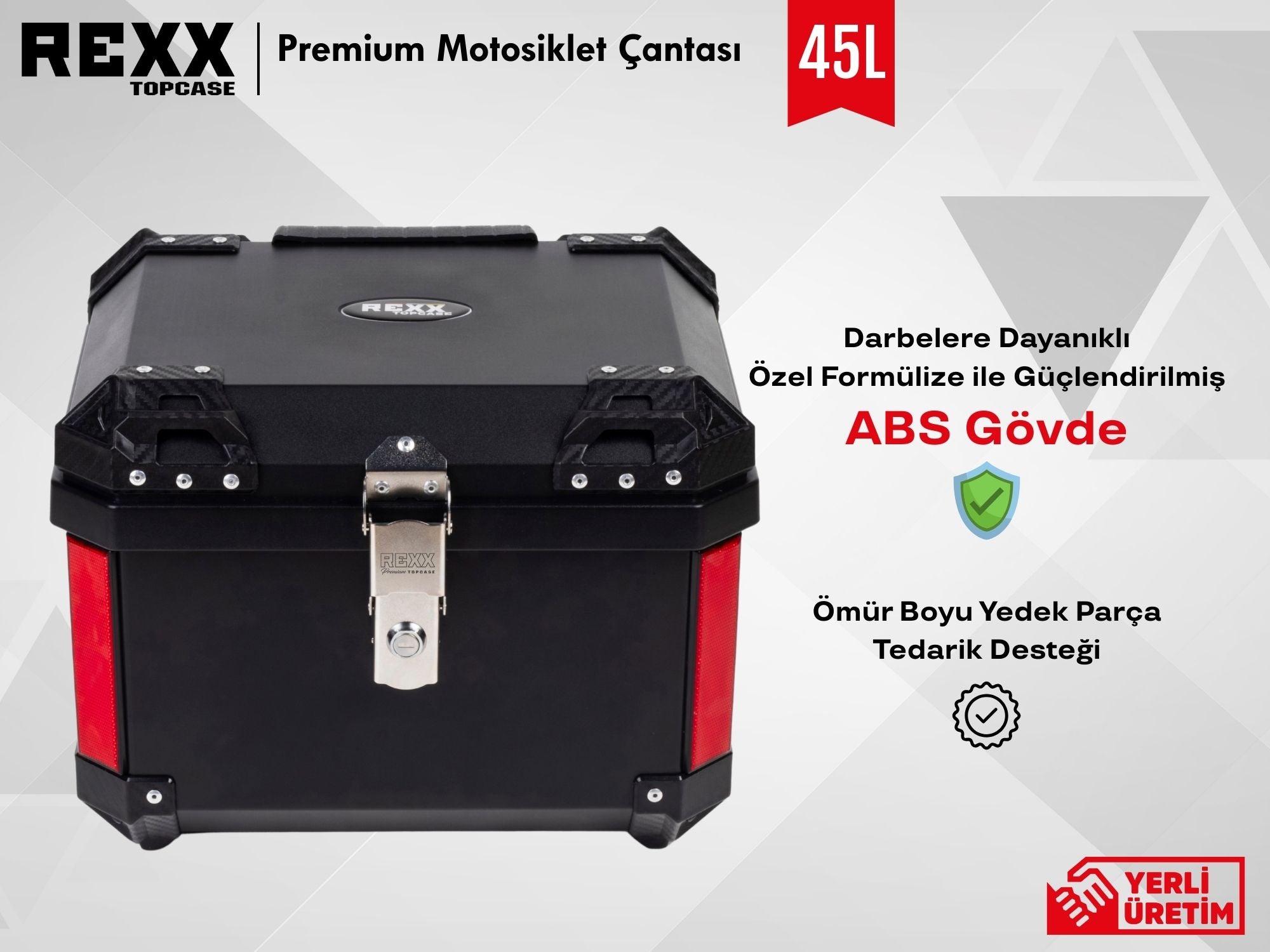 Rexx Topcase Premium – 45L | Güçlendirilmiş ABS Motosiklet Çantası | Universal