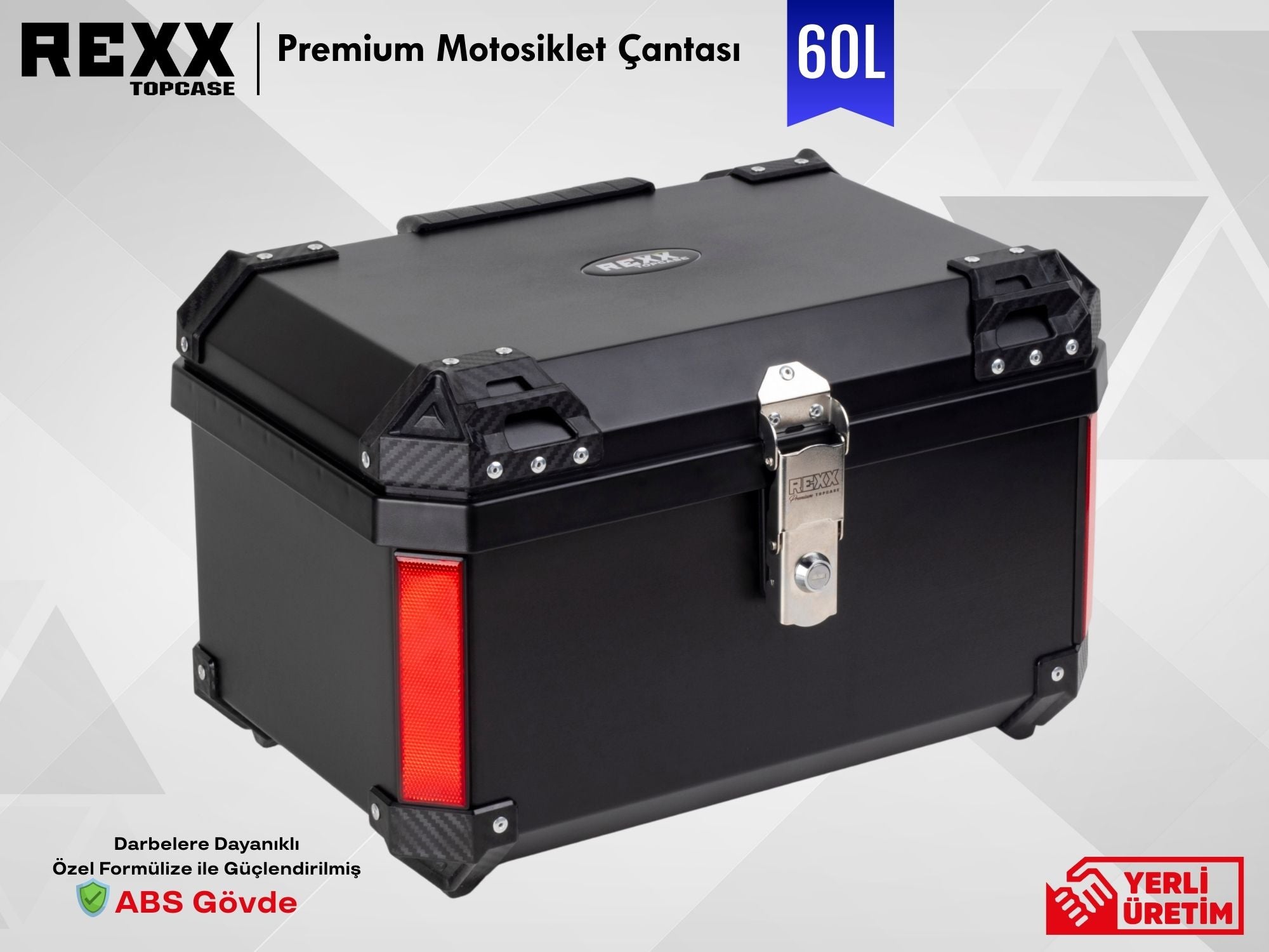 Rexx Topcase Premium – 60L | Güçlendirilmiş ABS Motosiklet Çantası | Universal