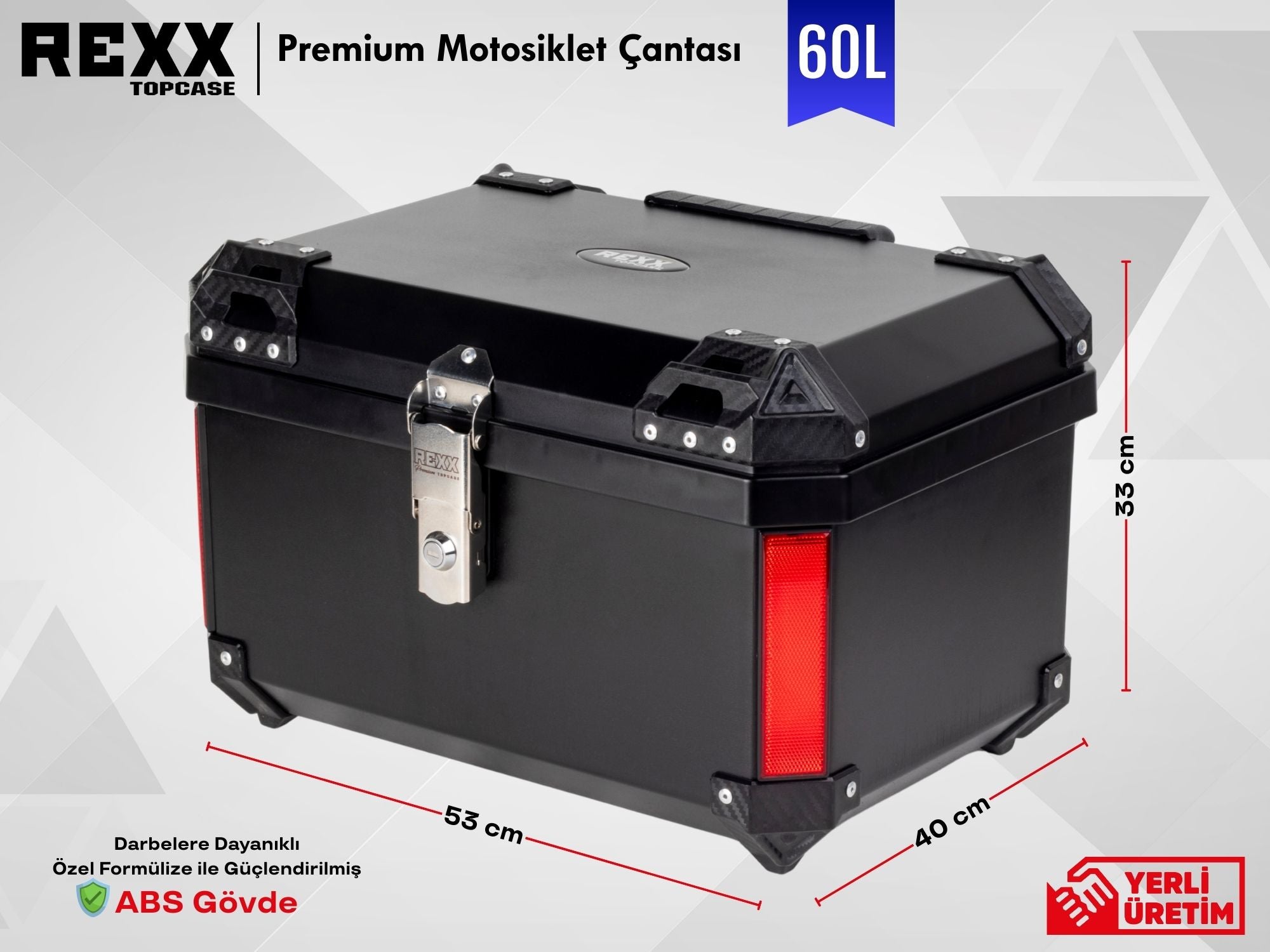 Rexx Topcase Premium – 60L | Güçlendirilmiş ABS Motosiklet Çantası | Universal